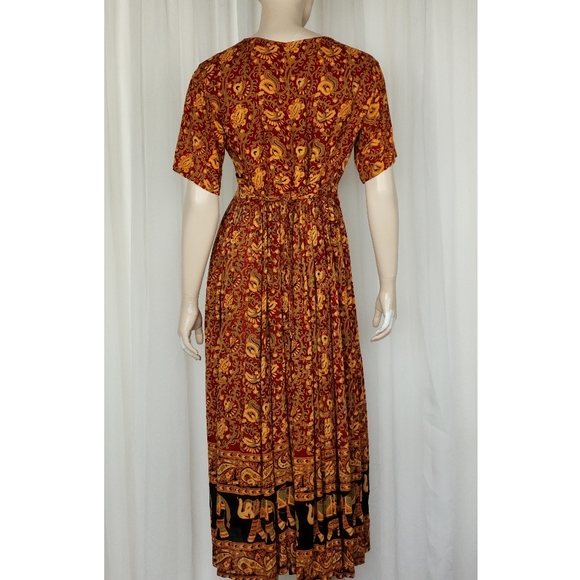 Vintage 90s hippie boho grunge crinkle india elephant dress S-L - Picture 5 of 7